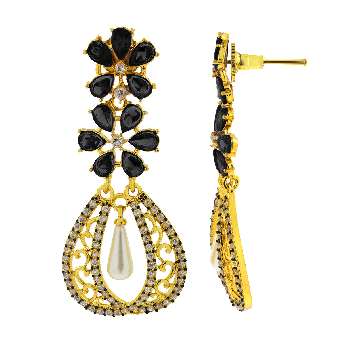 Kundan Flower Filigree Antique Gold Plated Dangler Earring Women Bulk