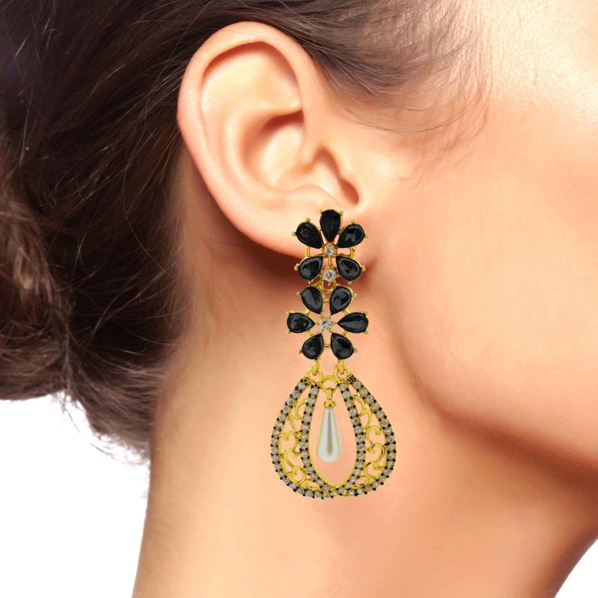Kundan Flower Filigree Antique Gold Plated Dangler Earring Women Bulk