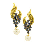 Leafy Floral Black 18K Gold Plated Pearl Drop Earring For Women Bulk