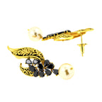 Leafy Floral Black 18K Gold Plated Pearl Drop Earring For Women Bulk