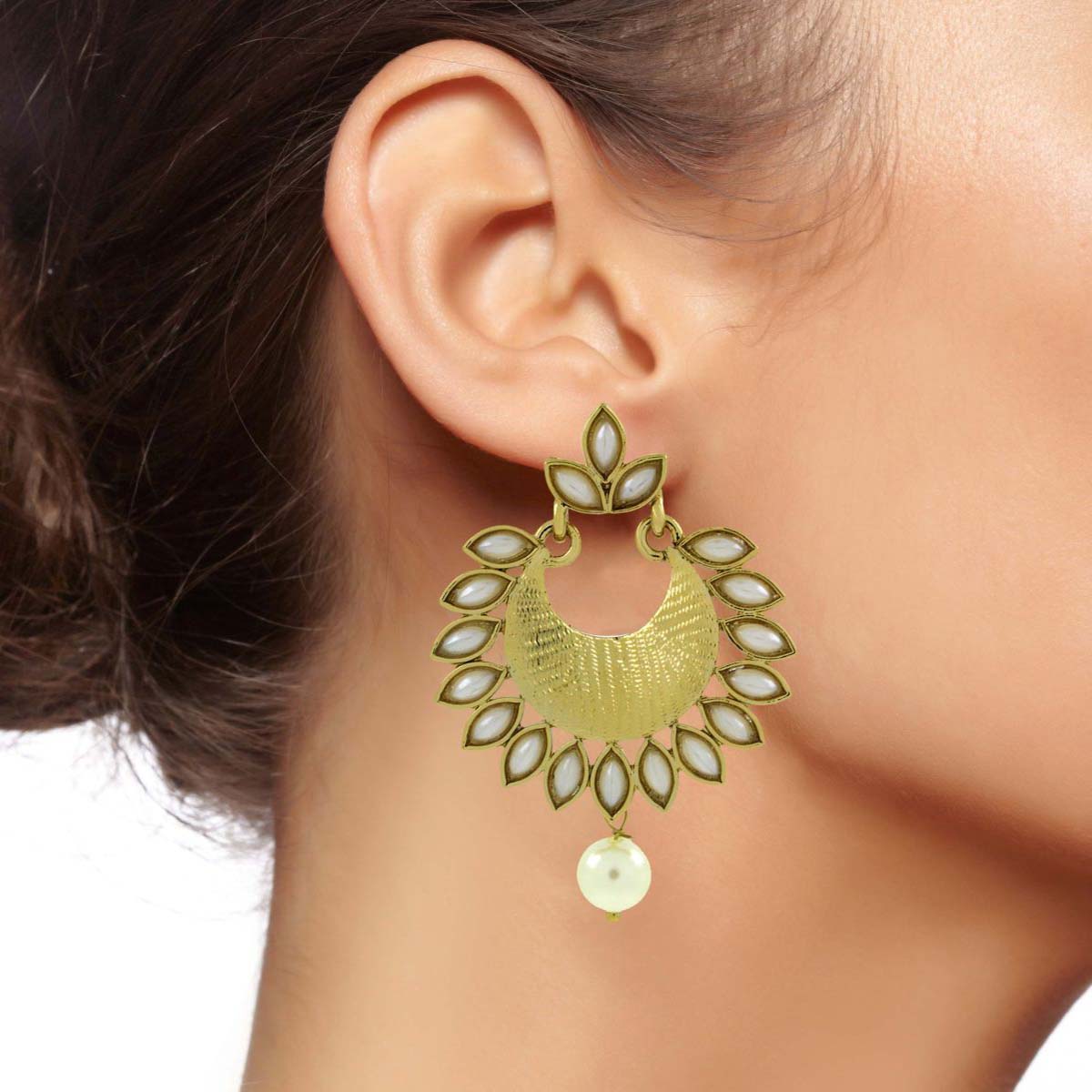 Dainty Chandbali Pearl Antique 18K Gold Plated Earring For Women Bulk