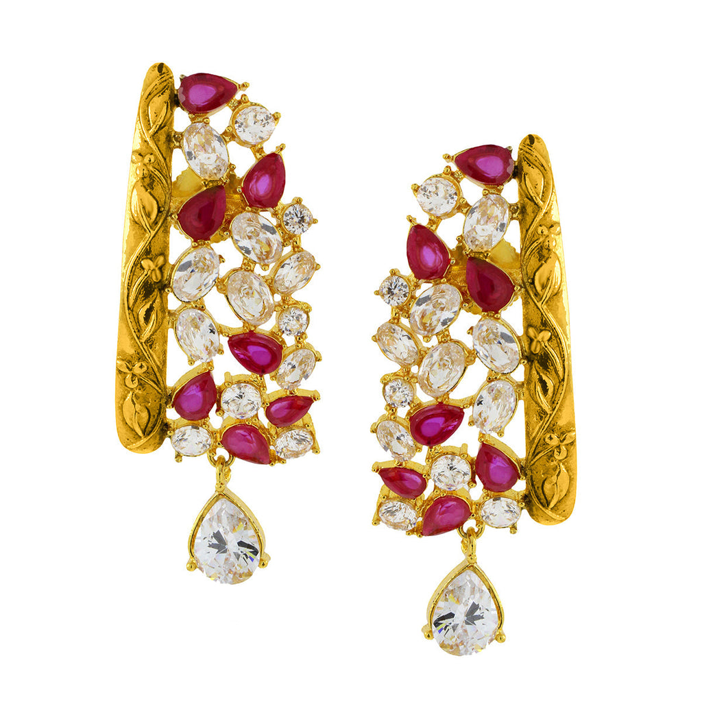 Kundan CZ Filigree Antique Pink 22K Gold Dangler Earring Women Bulk