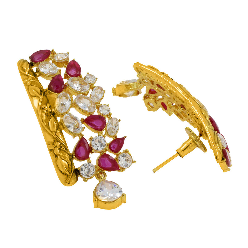 Kundan CZ Filigree Antique Pink 22K Gold Dangler Earring Women Bulk