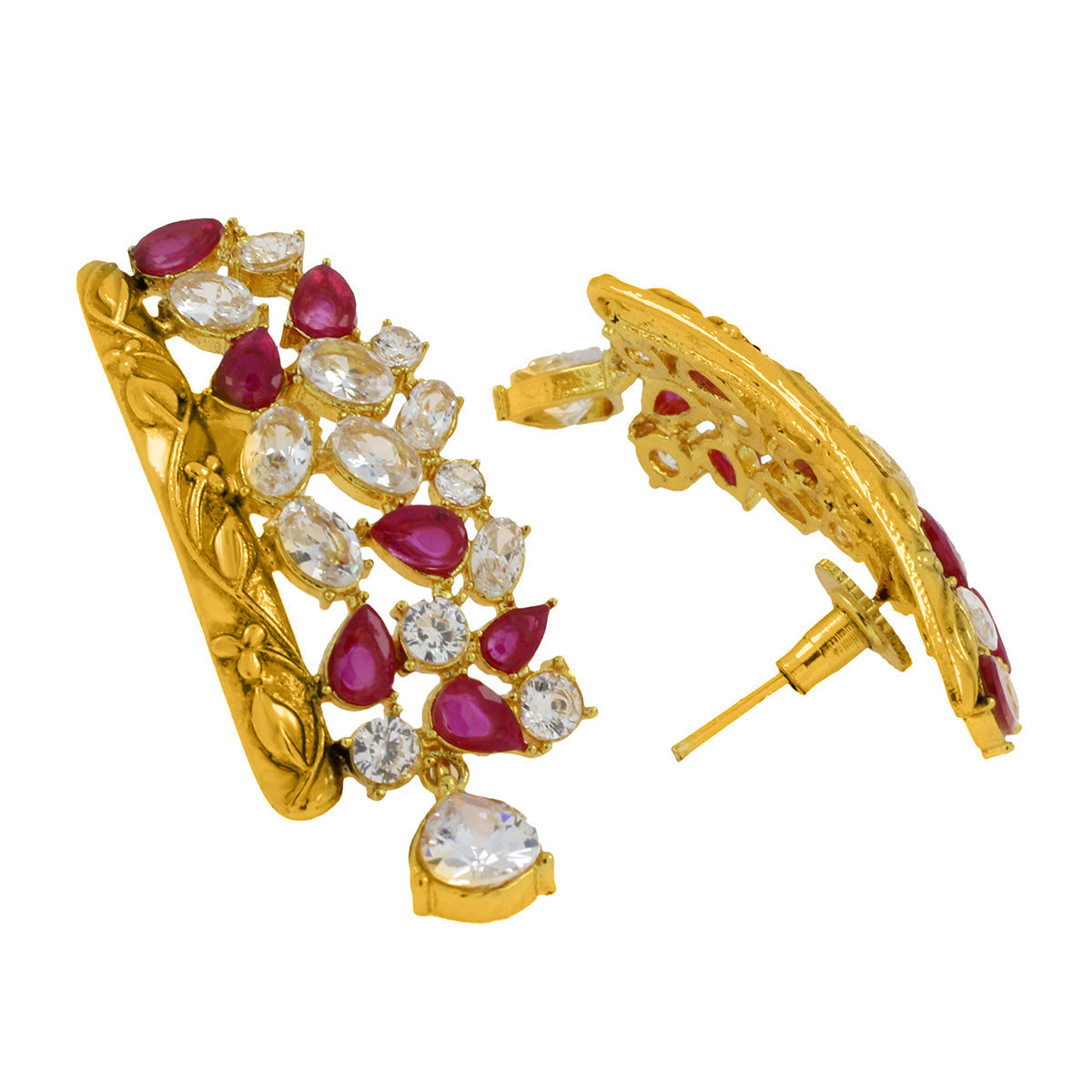 Kundan CZ Filigree Antique Pink 22K Gold Dangler Earring Women Bulk