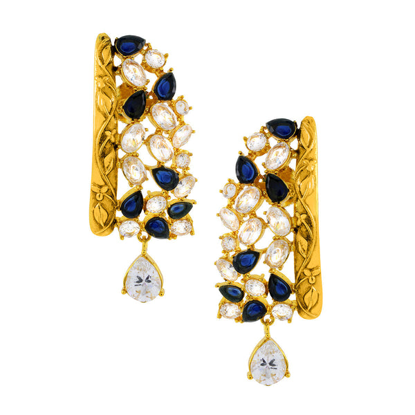 Kundan CZ Filigree Antique Blue 22K Gold Dangler Earring Women Bulk Main image
