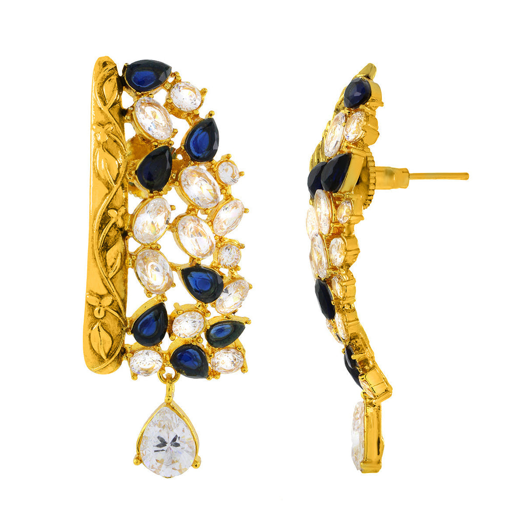 Kundan CZ Filigree Antique Blue 22K Gold Dangler Earring Women Bulk