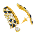 Kundan CZ Filigree Antique Blue 22K Gold Dangler Earring Women Bulk