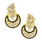 Designer Flower Kundan Black 18K Gold Chandbali Earring For Women