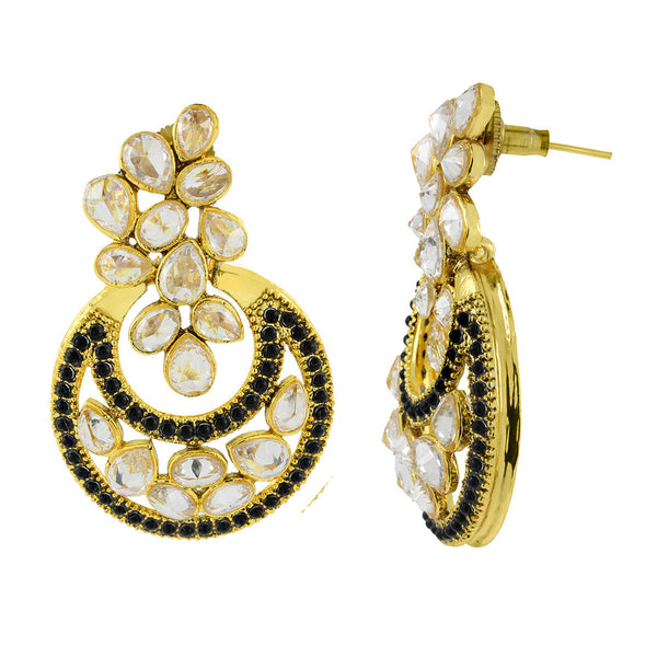 Designer Flower Kundan Black 18K Gold Chandbali Earring For Women Secondary image