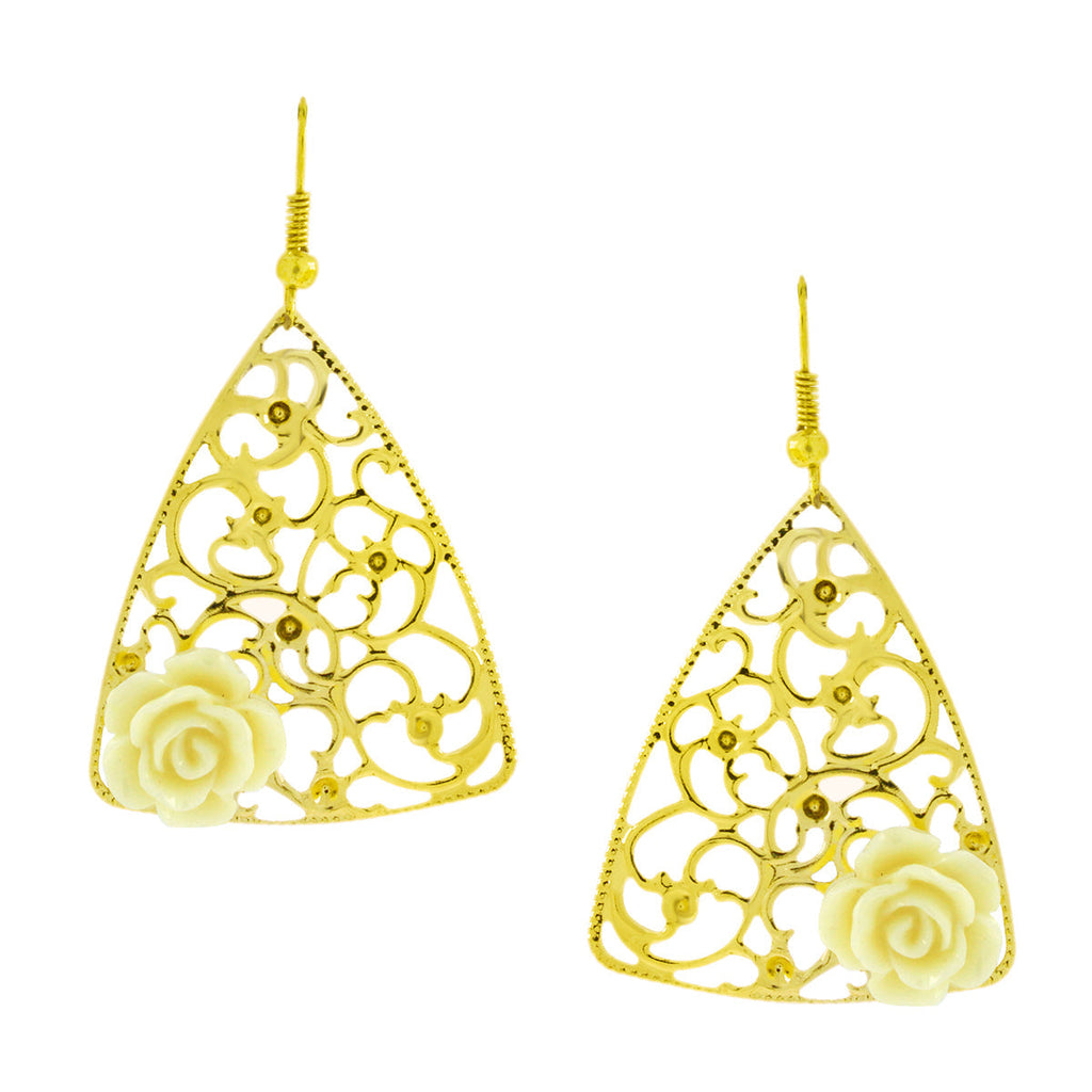 Filigree Flower White 18K Gold Plated Dangling Earring For Women Bulk