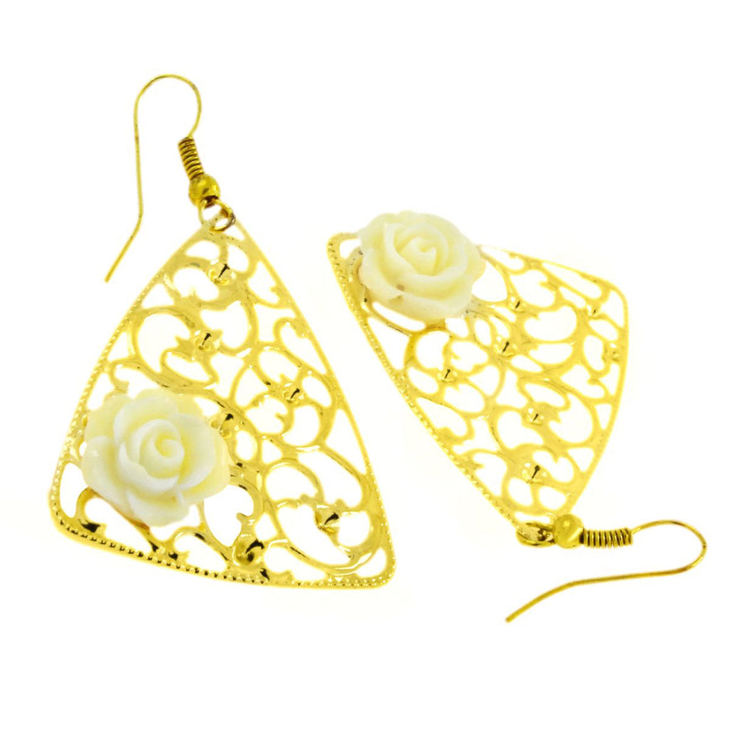 Filigree Flower White 18K Gold Plated Dangling Earring For Women Bulk