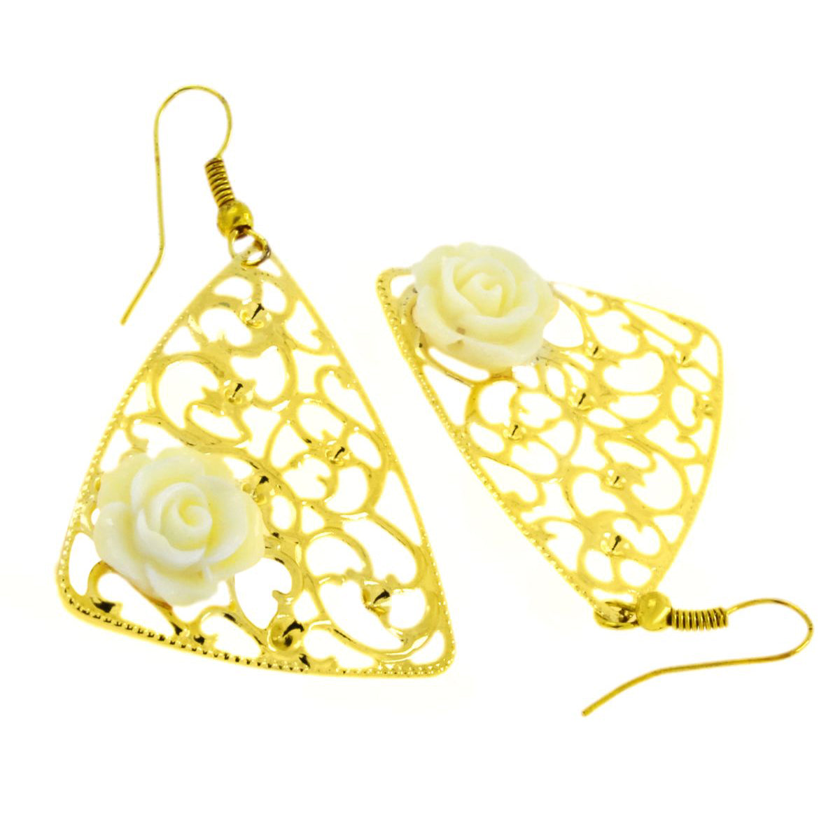 Filigree Flower White 18K Gold Plated Dangling Earring For Women Bulk