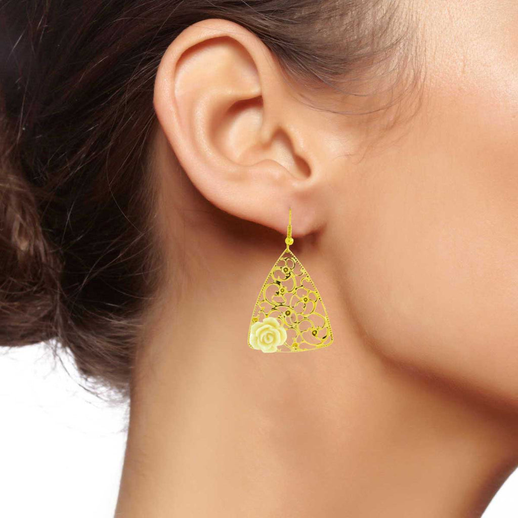 Filigree Flower White 18K Gold Plated Dangling Earring For Women Bulk