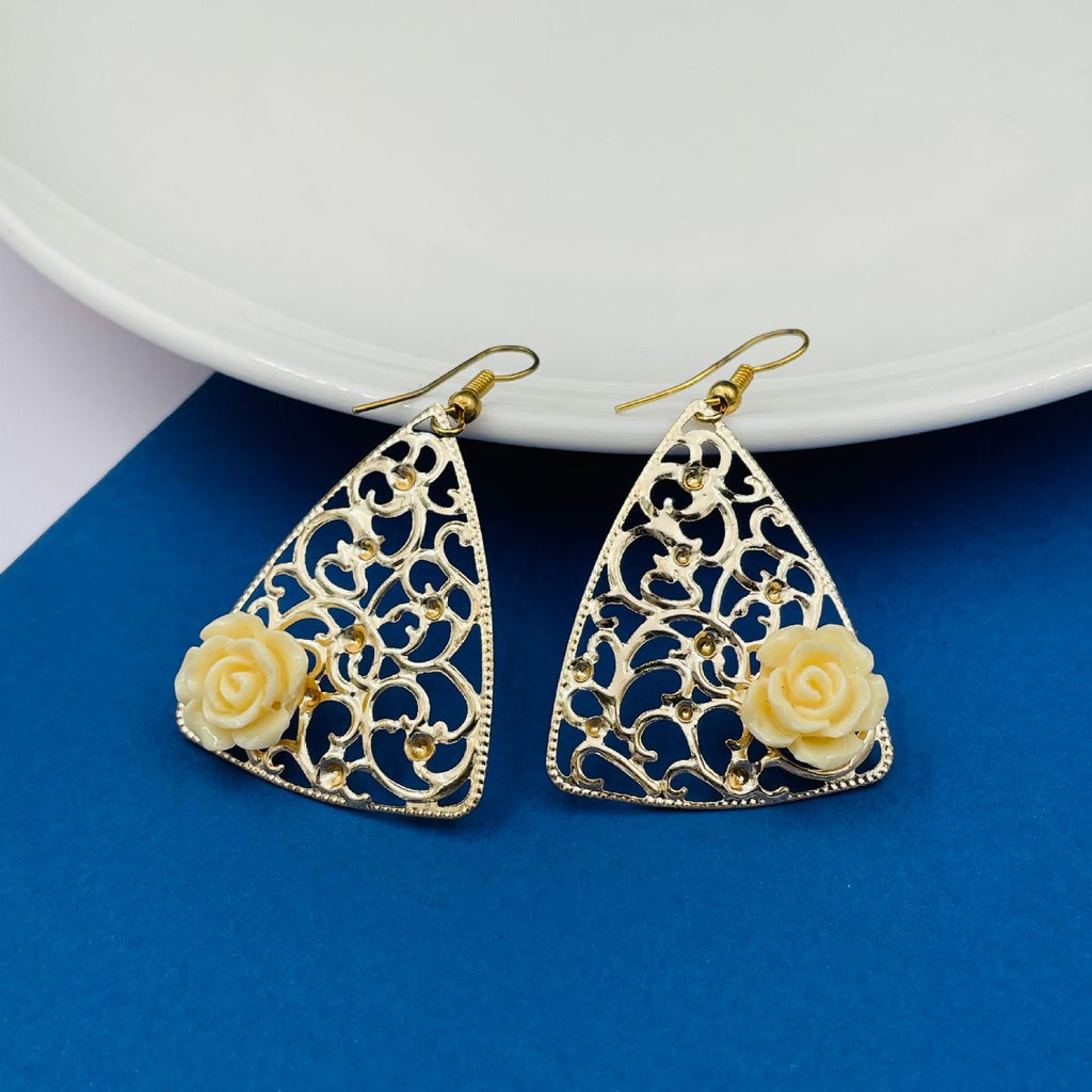 Filigree Flower White 18K Gold Plated Dangling Earring For Women Bulk