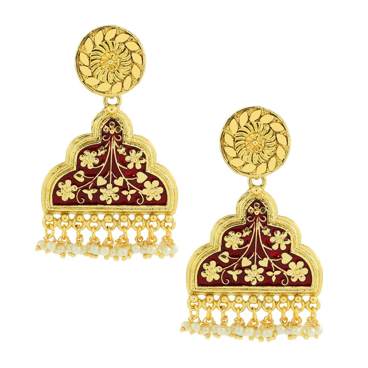 Statement Maroon Red Victorian Pearl 22K Gold Dangle Earring Bulk Main image