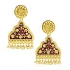 Statement Maroon Red Victorian Pearl 22K Gold Dangle Earring Bulk