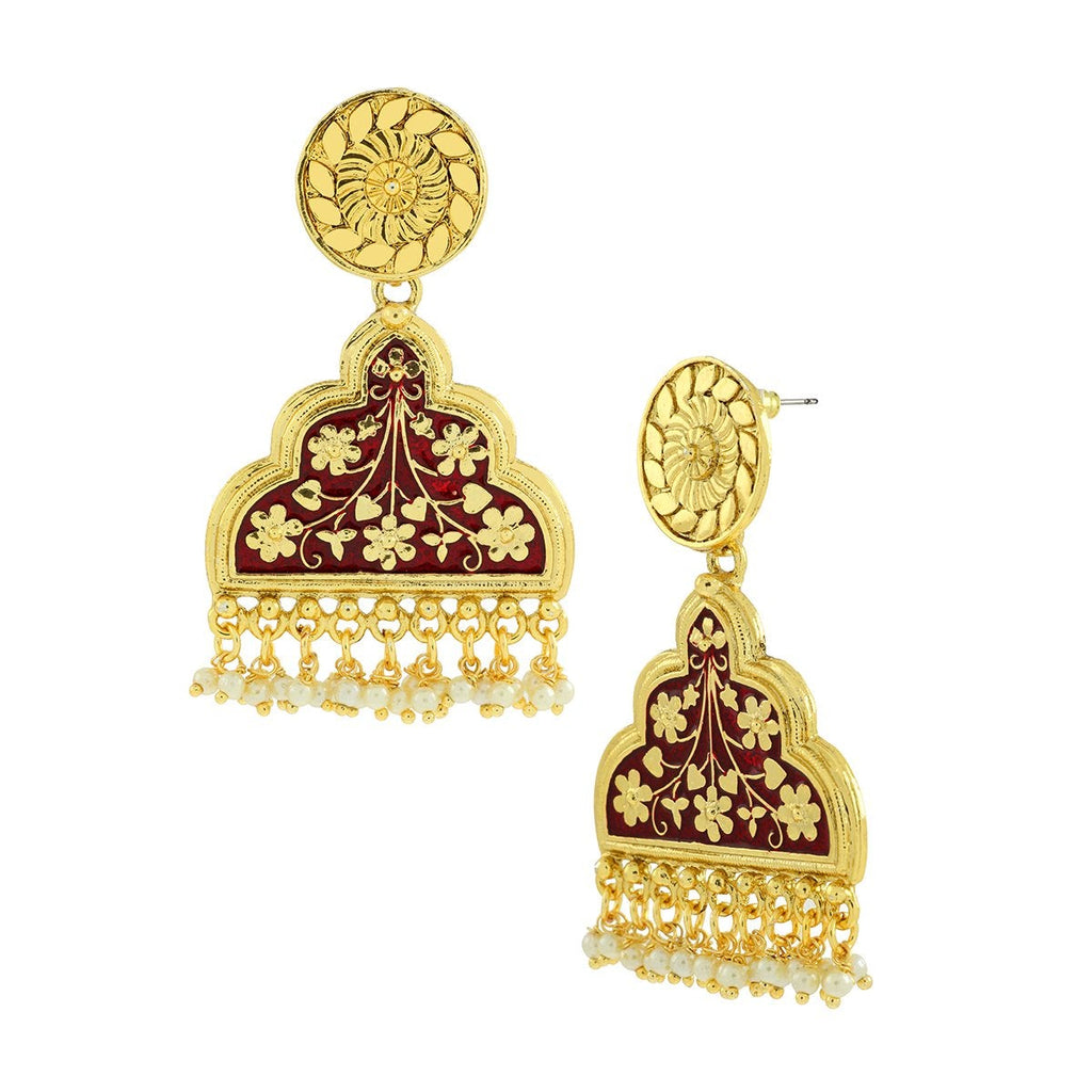 Statement Maroon Red Victorian Pearl 22K Gold Dangle Earring Bulk