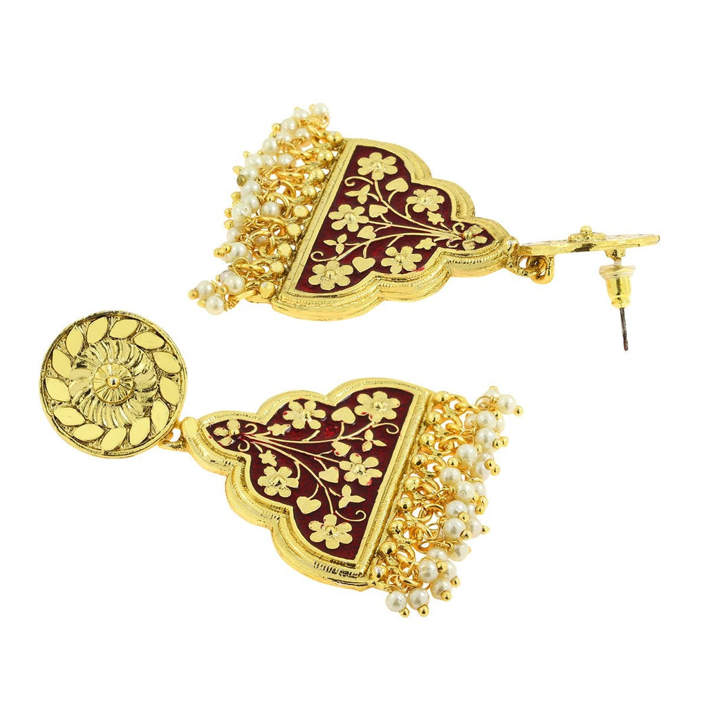 Statement Maroon Red Victorian Pearl 22K Gold Dangle Earring Bulk