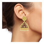 Statement Maroon Red Victorian Pearl 22K Gold Dangle Earring Bulk