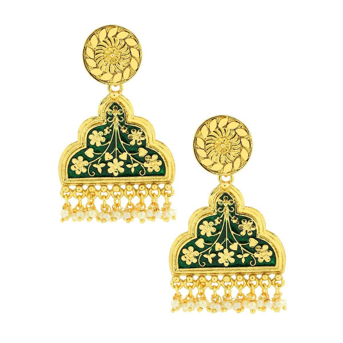Statement Green Meenakari Victorian Pearl Gold Dangle Earring Bulk Secondary image