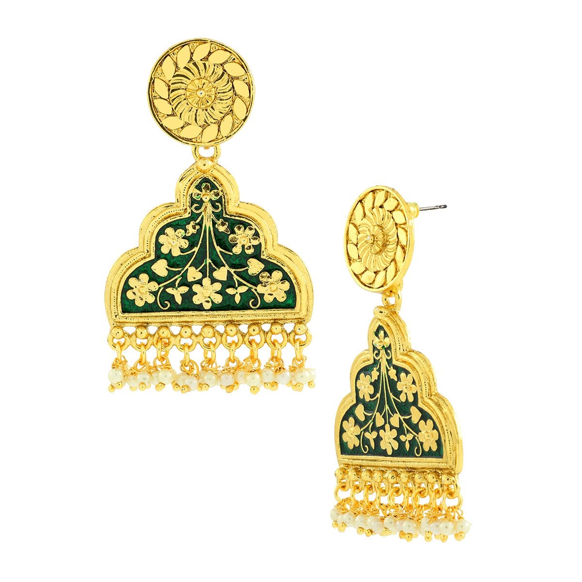 Statement Green Meenakari Victorian Pearl Gold Dangle Earring Bulk