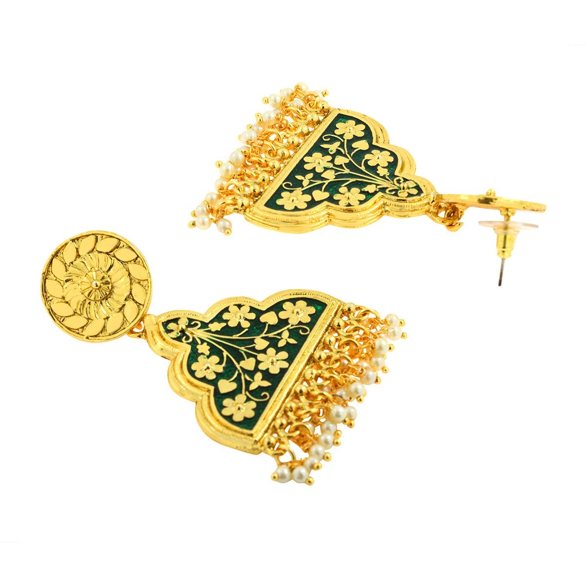 Statement Green Meenakari Victorian Pearl Gold Dangle Earring Bulk