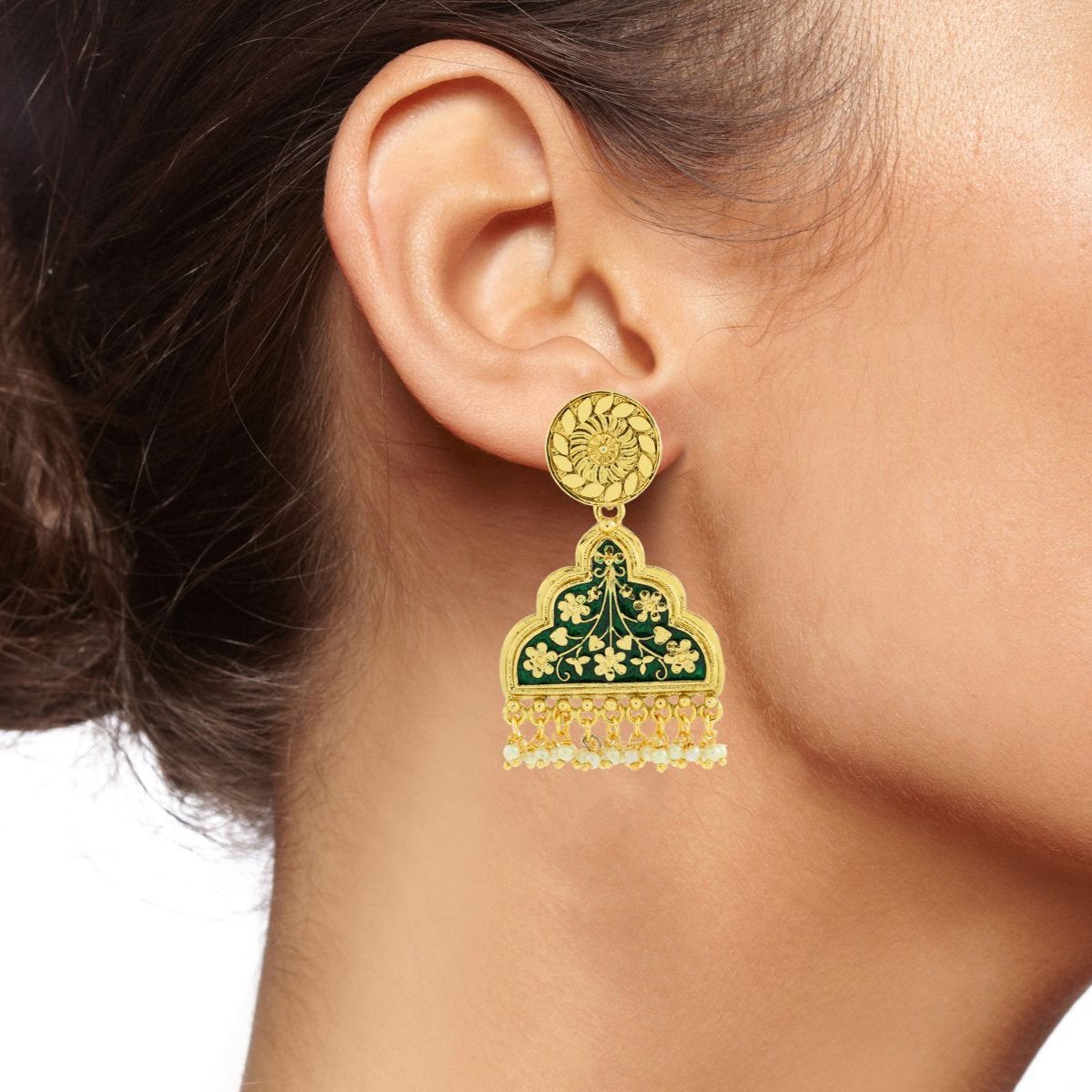 Statement Green Meenakari Victorian Pearl Gold Dangle Earring Bulk