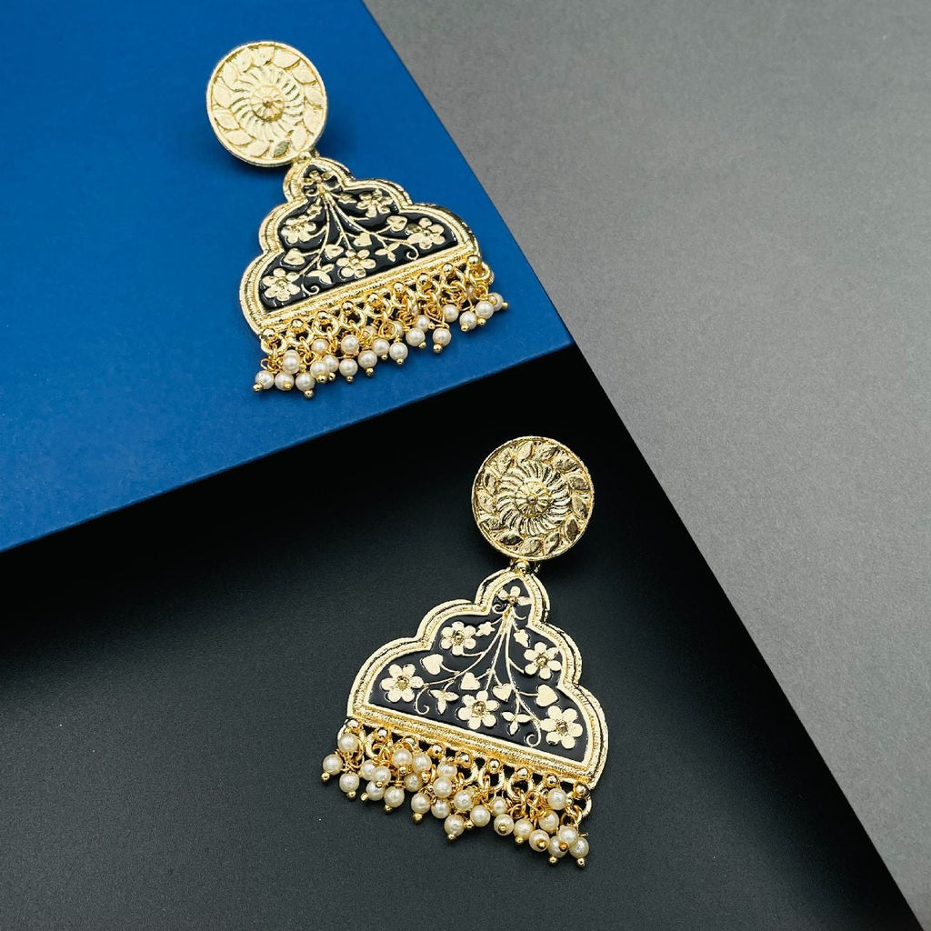 Statement Green Meenakari Victorian Pearl Gold Dangle Earring Bulk