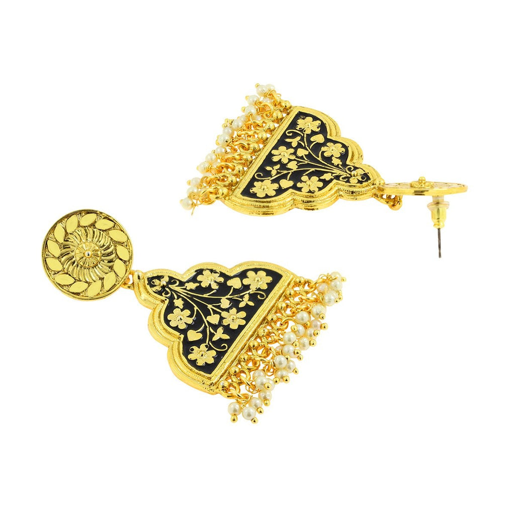 Statement Black Meenakari Victorian Pearl Gold Dangle Earring Bulk