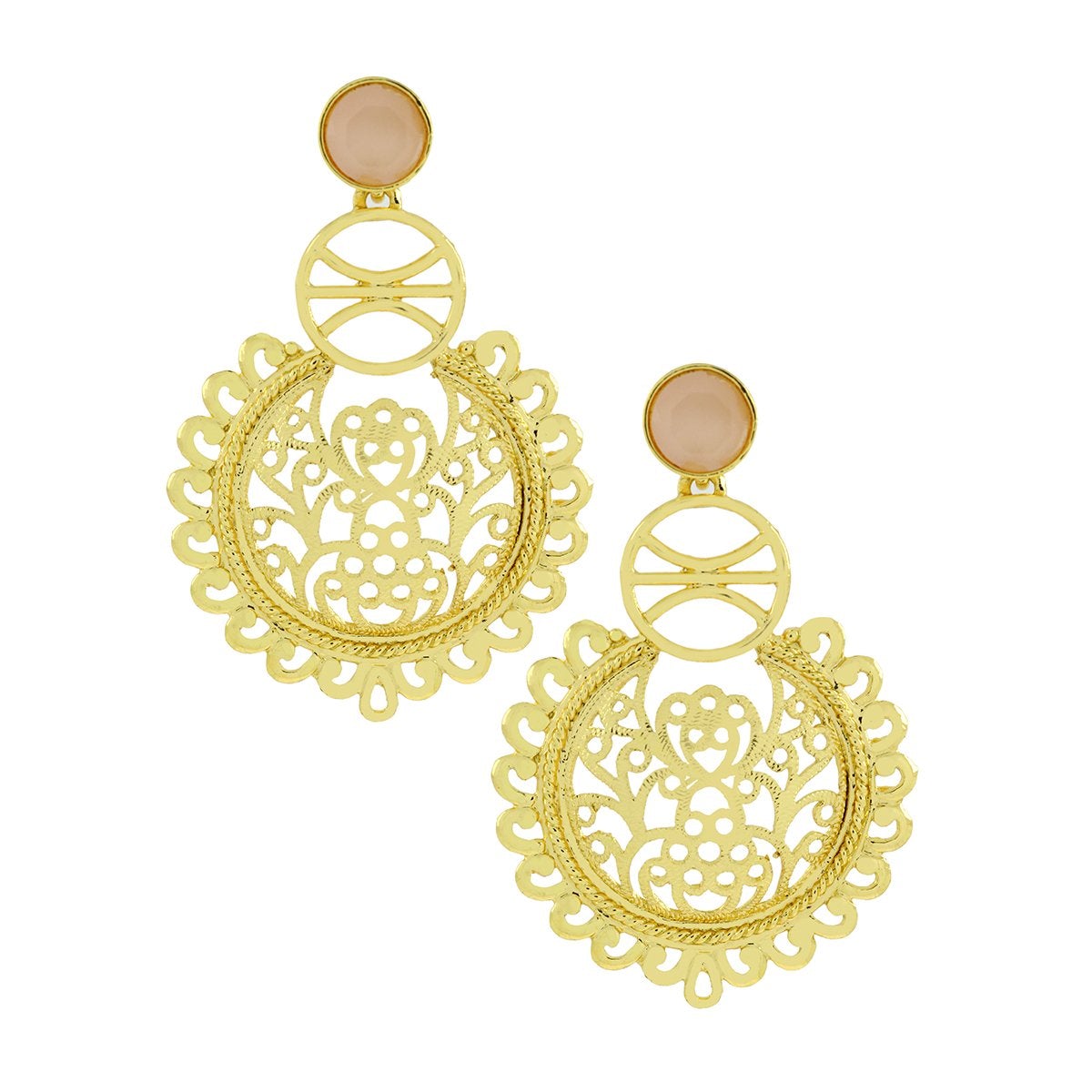 Large Statement Filigree Chaand Bali Baby Pink Gold Jhumki Earring Main image