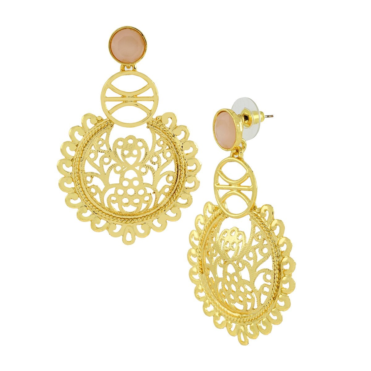 Large Statement Filigree Chaand Bali Baby Pink Gold Jhumki Earring Secondary image