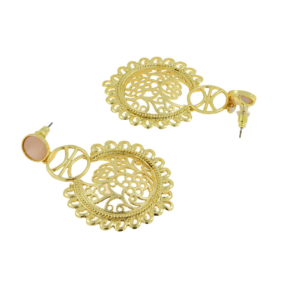 Large Statement Filigree Chaand Bali Baby Pink Gold Jhumki Earring