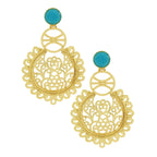 Large Statement Filigree Chaand Bali Blue Gold Jhumki CZ Earring Bulk