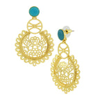 Large Statement Filigree Chaand Bali Blue Gold Jhumki CZ Earring Bulk
