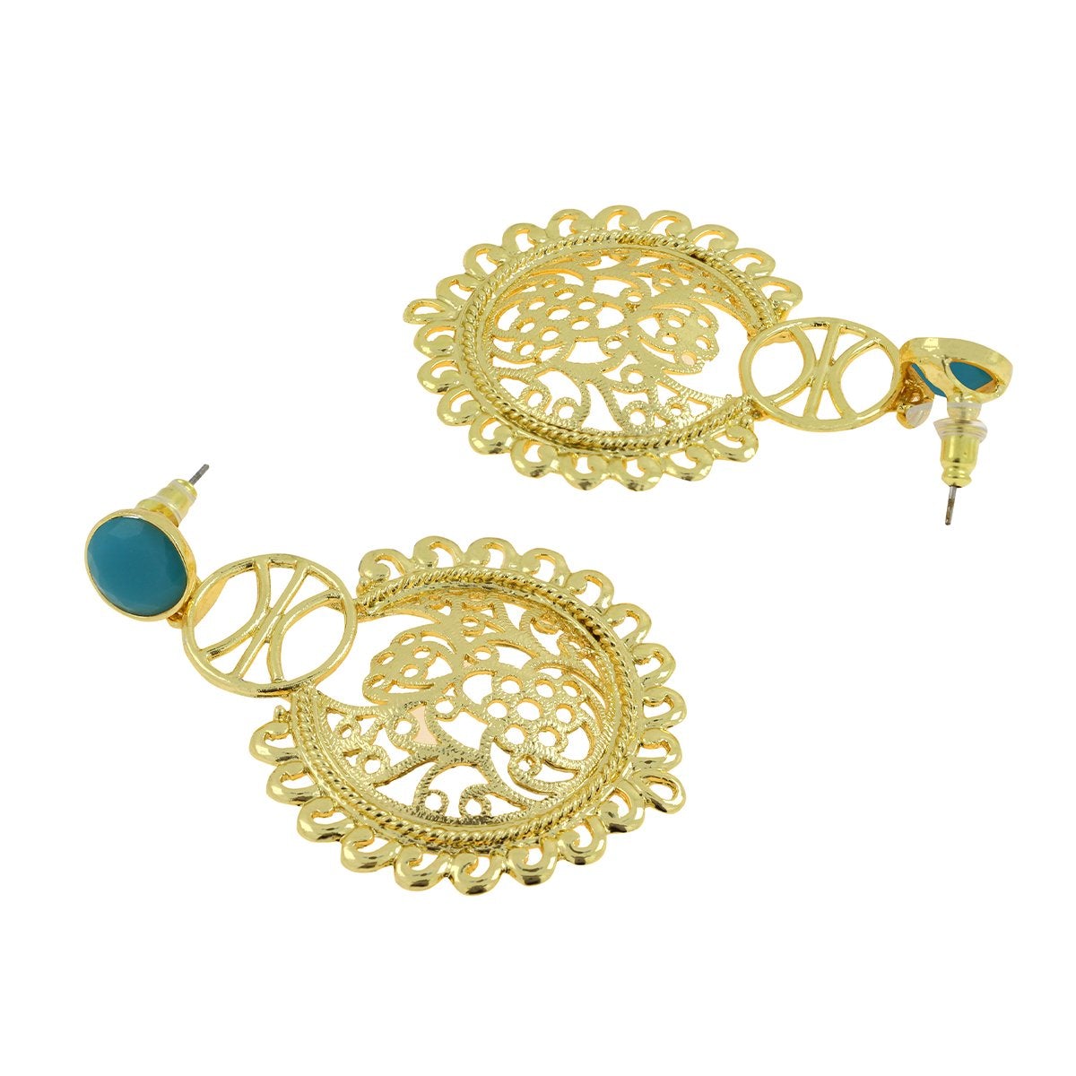 Large Statement Filigree Chaand Bali Blue Gold Jhumki CZ Earring Bulk