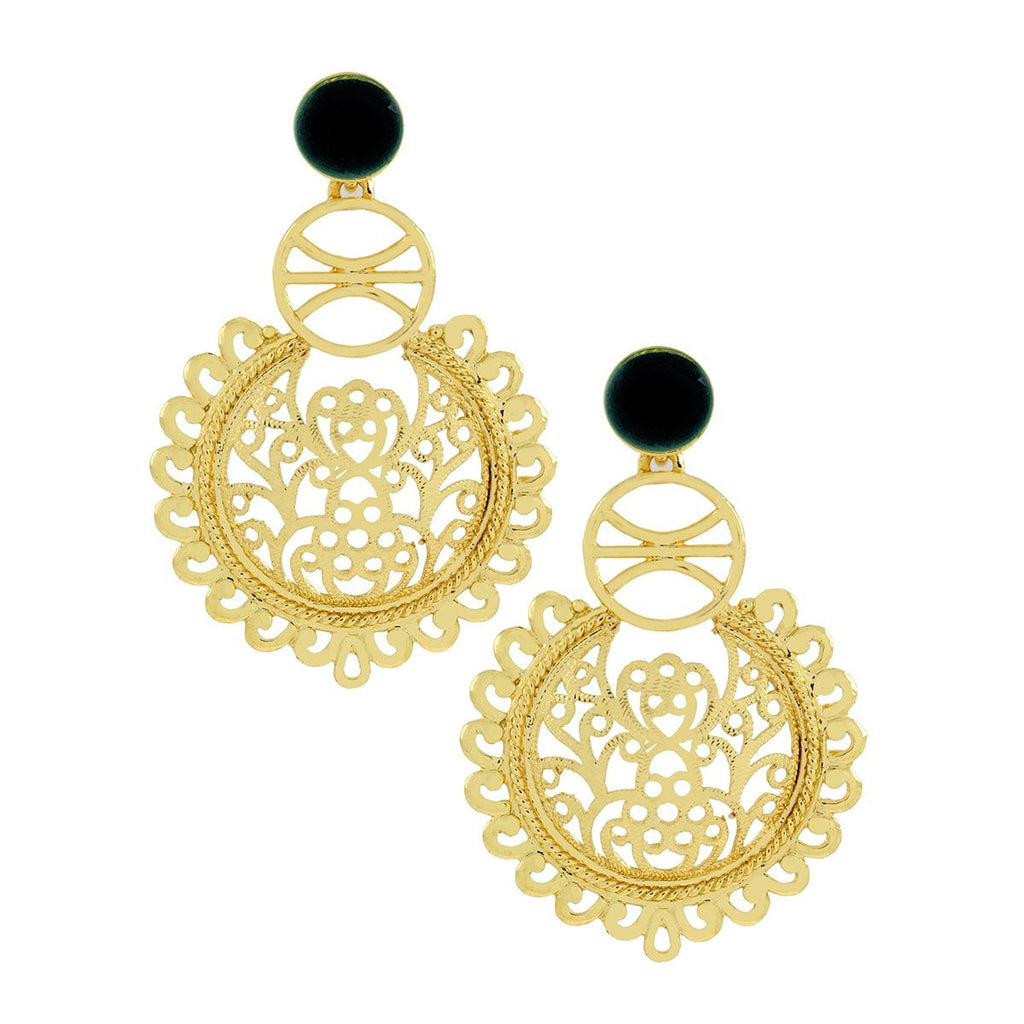 Large Statement Filigree Chaand Bali Black Gold Jhumki CZ Earring Bulk