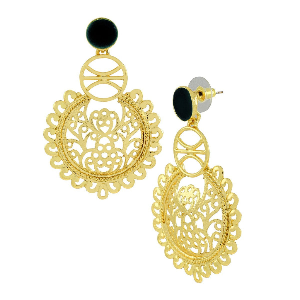 Large Statement Filigree Chaand Bali Black Gold Jhumki CZ Earring Bulk