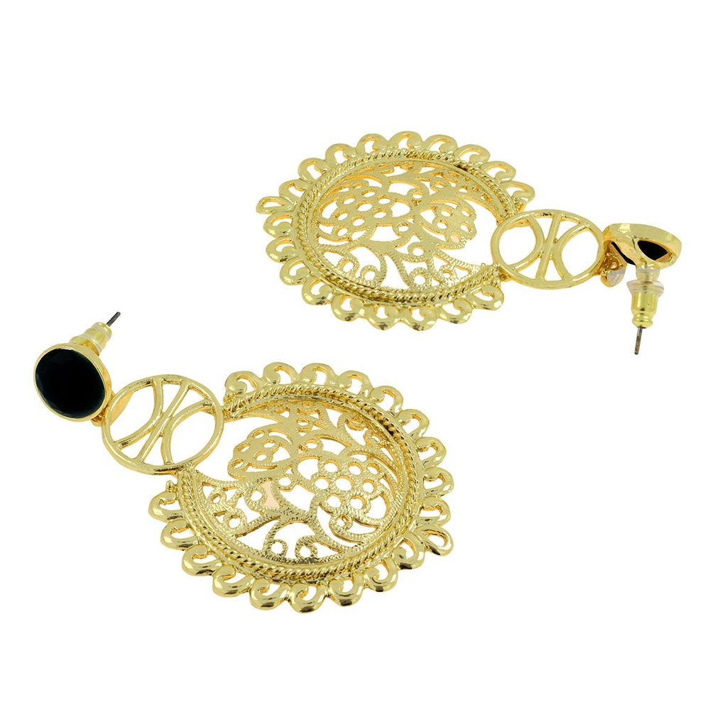 Large Statement Filigree Chaand Bali Black Gold Jhumki CZ Earring Bulk