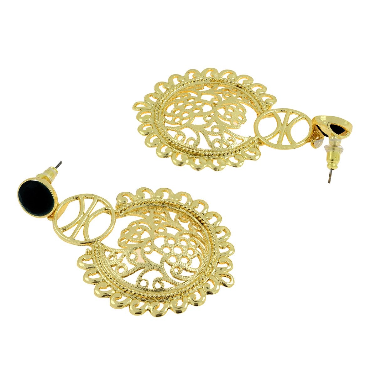 Large Statement Filigree Chaand Bali Black Gold Jhumki CZ Earring Bulk