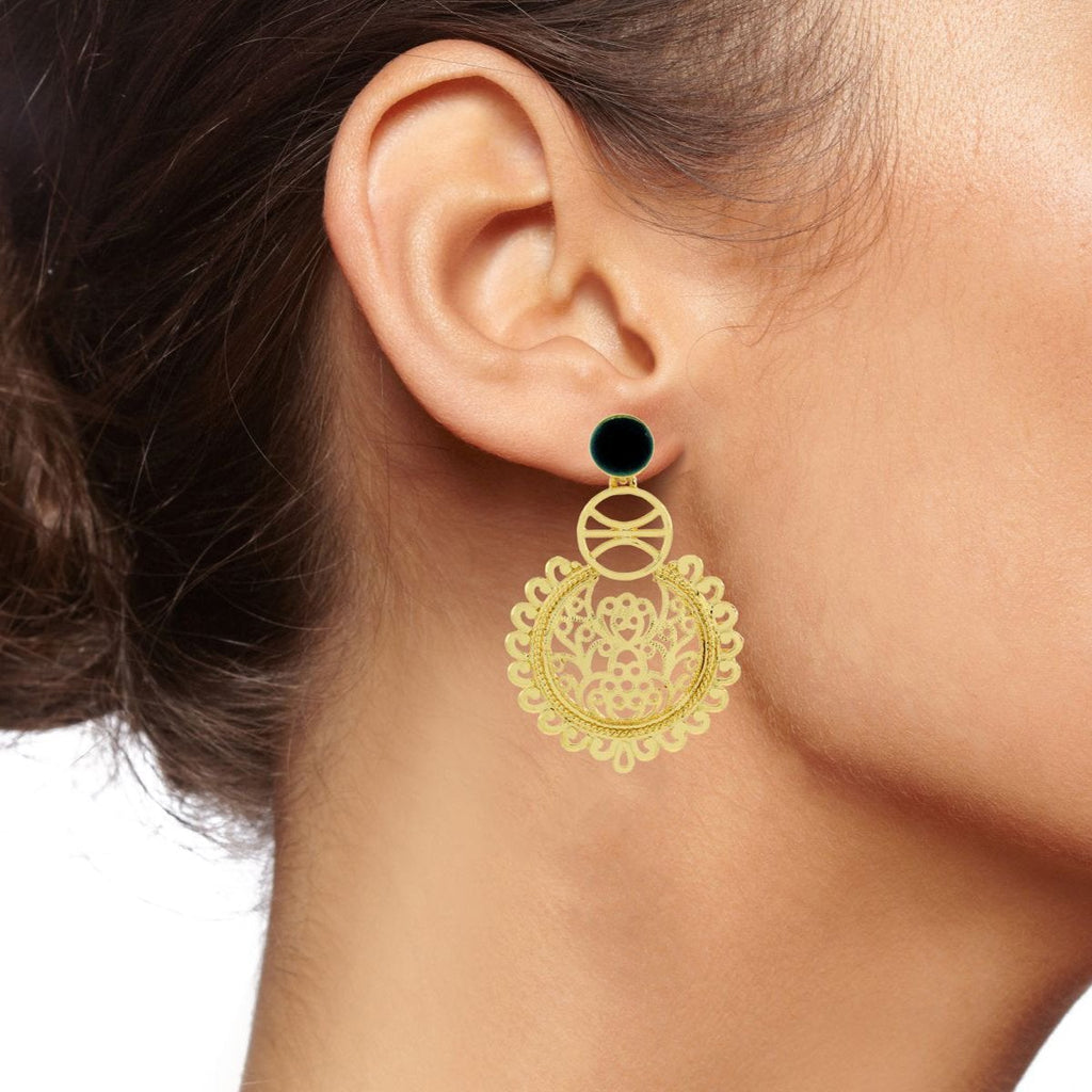 Large Statement Filigree Chaand Bali Black Gold Jhumki CZ Earring Bulk