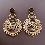 Large Statement Filigree Chaand Bali Black Gold Jhumki CZ Earring Bulk