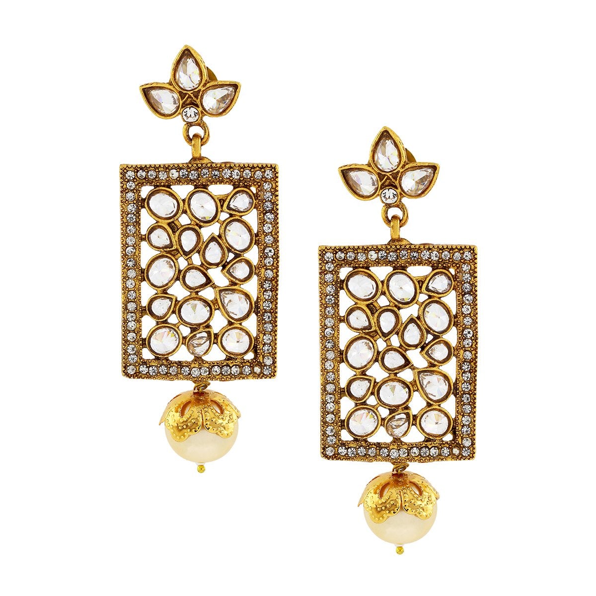 Filigree Kundan Pearl American Diamonds 18K Gold Dangle Earring Bulk Secondary image