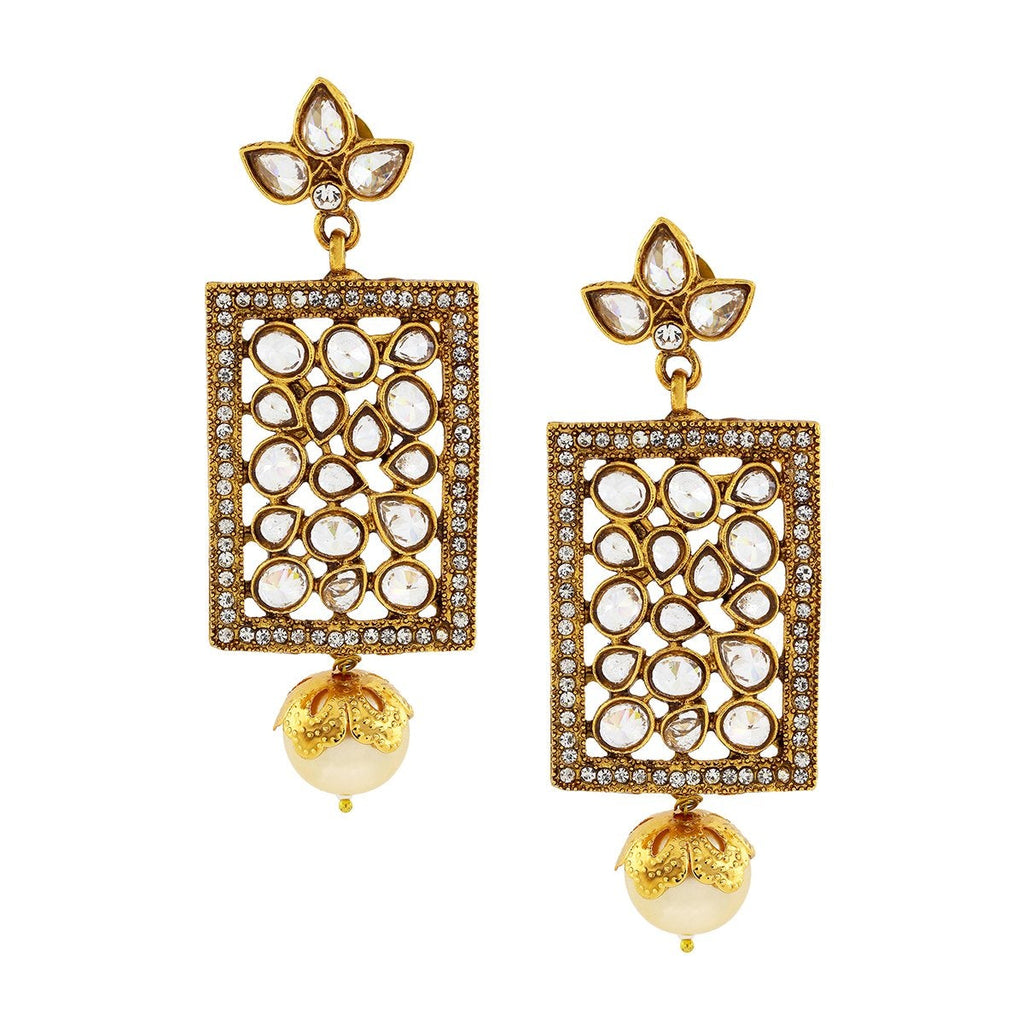 Filigree Kundan Pearl American Diamonds 18K Gold Dangle Earring Bulk