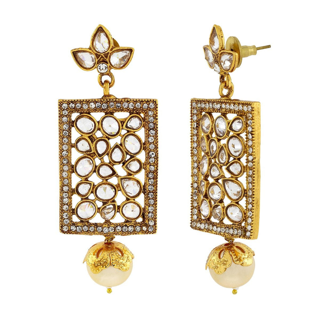 Filigree Kundan Pearl American Diamonds 18K Gold Dangle Earring Bulk