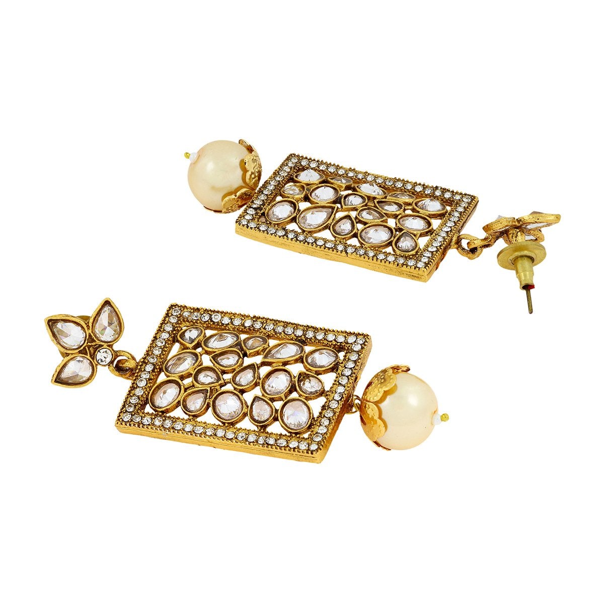 Filigree Kundan Pearl American Diamonds 18K Gold Dangle Earring Bulk