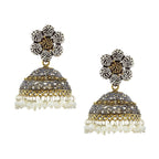 Flower Gold Rhodium Oxidized German Silver Jaipur Jhumki Earring Bulk