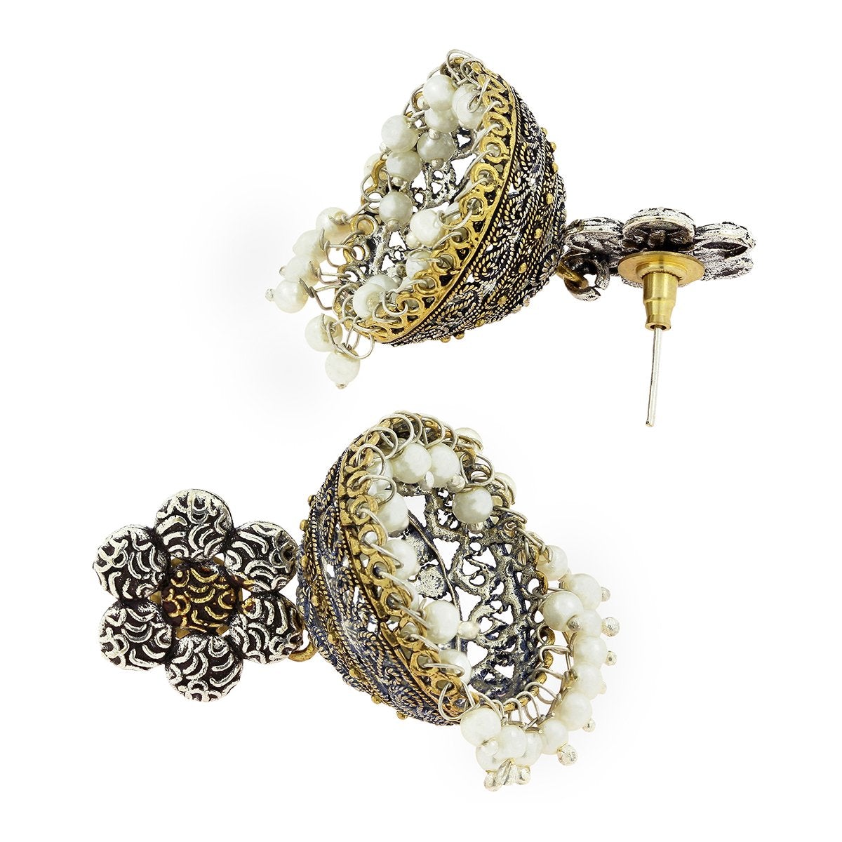 Flower Gold Rhodium Oxidized German Silver Jaipur Jhumki Earring Bulk