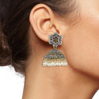 Flower Gold Rhodium Oxidized German Silver Jaipur Jhumki Earring Bulk
