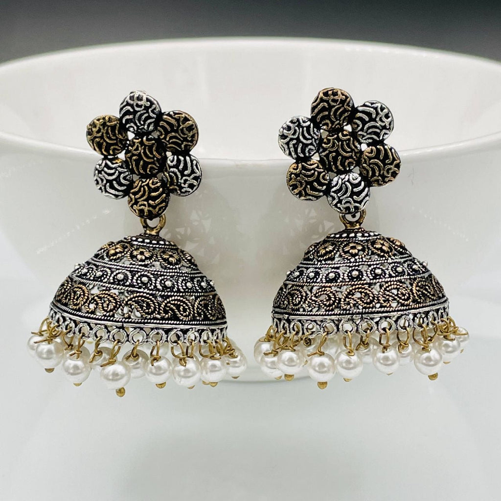 Flower Gold Rhodium Oxidized German Silver Jaipur Jhumki Earring Bulk