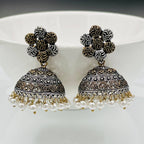 Flower Gold Rhodium Oxidized German Silver Jaipur Jhumki Earring Bulk